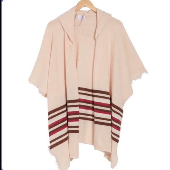 Melrose and Market Stripe Hooded Ruana, Ivory Combo, One Size, NWT - Picture 2 of 4